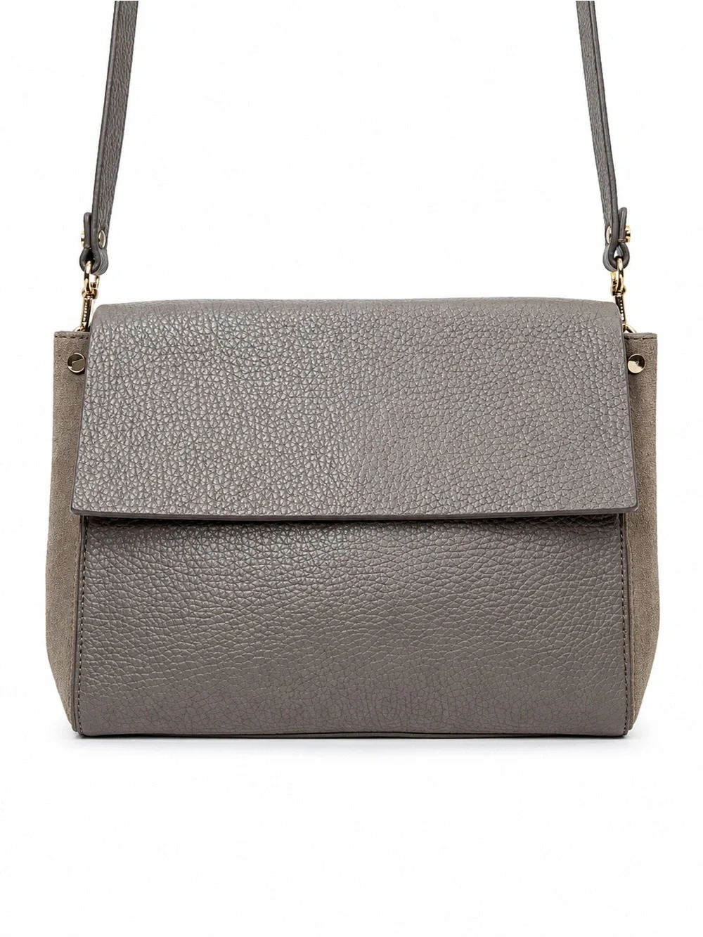 Treasure & Bond Leather Suede Flap Crossbody Bag Grey Taupe Purse Medium